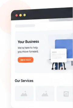 Garage website mockup with a Get in touch button and services grid.